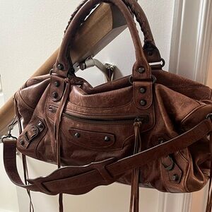 BALENCIAGA
Cognac Lambskin Leather Motorcycle Twiggy Bag